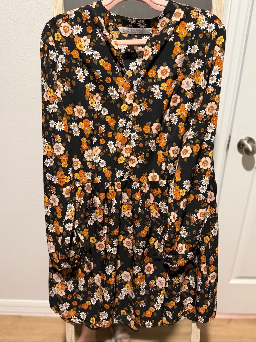 LOB Black Floral Long Sleeve Dress